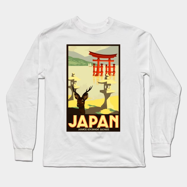 Japan - Vintage Japanese Government Railways Travel Poster Long Sleeve T-Shirt by Naves